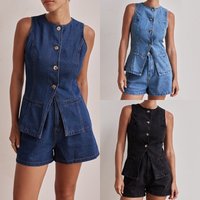 Women's High Waist Sleeveless Loose Fit Cowboy Shorts Set Spring/Summer 2026 Fashion Trendy Outfit