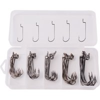 50pcs/box Fishing Offset Worm Hooks EWG-Offset Mixed Size Fishing Hooks Round Bend Offset Worm Hooks Wide Gap with Barbed Shank
