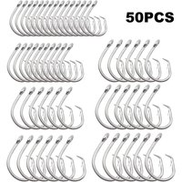 50Pcs Fishing Tuna Circle Hooks Saltwater Fishing Hooks 2X Extra Strong Stainless Steel Big Game Fishing Hooks for Tuna Shark