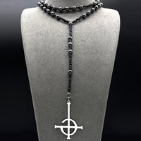 Vintage Ghost BC Nameless Long Chain Women Men Stainless Steel Black Ghoul Band Papa Emeritus Symbol Rosary Beads Jewelry