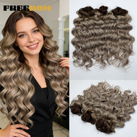 FREEDOM 24 inches 300g Deep Curly Wavy Synthetic Crochet Twist Hair Ombre Brown Blonde Rainbow Crochet Braiding Hair Extensions