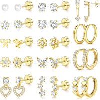 Drperfect Hypoallergenic Flat Back Earrings for Women Surgical Stainless Steel Earrings Cute Hoops Stud Earring Piercing Jewelry