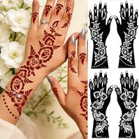 2pcs Henna Tattoo Stencils for Hand Flower Tattoo Template for Women Reusable Henna Mehndi Design Wedding Festival Body Painting