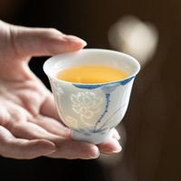Hand Painted Blue and White Tea Cup Chinese Gongfu Tea Set Porcelain Lotus Bamboo Design Home Use