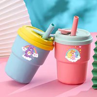 Caring Bears Drinking Bottle Silicone Water Cup with Straw 380ml Drinking Bottles Portable Creative Student Supplies Girls Cups