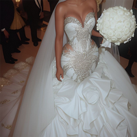 Luxury Sweetheart Beading Sleeveless Tiered Mermaid Bride Wedding Dresses Bridal Gowns Customized