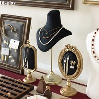 Jewelry Display Frame with Neck Mannequin & Trays, Portable Multi-Level Holder for Earrings Rings, Market Stall & Photo Prop