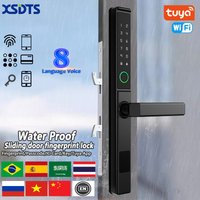 New Waterproof Smart Fingerprint Password Card Tuya APP Door Lock Bridge-Cut Aluminum Alloy For Outdoor Pull Push Sliding Door