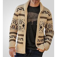 Men's Geometric Knit Cardigan Shawl Collar Full Zip-Up Tribal Print Sweater Chunky Ribbed Knit Vintage Navajo-Inspired Jacket