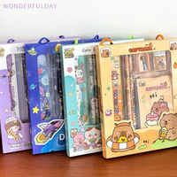 New 6Pcs/Set Cute Cartoon Capybara Pencil Stationery Set Kawaii Eraser Pencil Sharpener Children Student Stationery Supplies