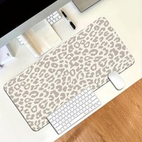 VIKAMA Light Gray Leopard Print Large Mouse Pad Anti Slip Lock Edge Table Pad Light Luxury Wear-Resistant Keyboard Table Pad