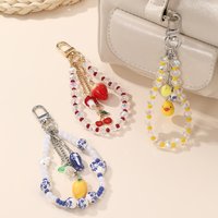 1pc Cherry Pendant Keychain with Crystal Beads – Unique Bag Charm & Key Ring Accessory.