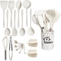 White 10/18Pcs Food Grade Silicone Kitchen Cookware Utensils Turner Spatula Measuring Spoon Cooking Tool Kitchenware Set