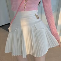 White Pleated Skirts Women High Waist Mini Skirt Metal Letter D Design A-Line Clubwear Korean Sexy Streetwear Show Solid Casual