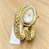 Women Gold Snake Wrap Bracelet Watch Luxury Diamond Inlaid Quartz Wristwatch Vintage Braided Bangle Watches Ladies Daily Jewelry