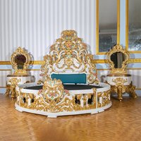 !@Royal Style Classic Bedroom Furniture Royal King Queen Size Round Bed Luxury Carved Wooden Bed