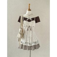Summer Vintage One-Shoulder Short-Sleeve Women's Top Lace Crop Top And Plaid Skirt Three-Piece Set Sweet Style Regular Fit