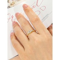 Rrjzz Three Stone Princess Cut CZ Simulated Diamond Rings 14k Gold Plated Engagement Ring for Women Anniversary Jewelry Gifts