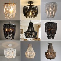Black French Country Chandelier Large Hanging Lights Dia60 H65cm Living Room Boho Wood Bead Chandelier For Bedroom Dining Room