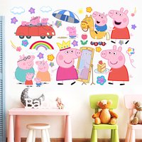 Cartoon Peppa Pig Wall Stickers For Kids Room Living Room Bedroom Kindergarten Wall Decoration Anime Poster Stickers