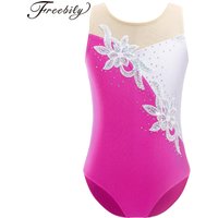 Kids Girls Mesh Splice Sequins Gymnastics Leotard Childs Ballet Tutu Gymnastic Bodysuit Children Figure Skating Dancing Jumpsuit