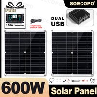SOECOPO 600W Camping Portable Solar Panel Kit 2*300W Photovoltaic Panels 12V - 18V Output Comes With A FREE 100A Controller