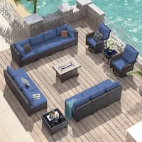 15 Pieces Patio Furniture Set Modular Outdoor Couch Set with 2 Swivel Chairs w/55000 BTU Fire Pit Patio Conversation Set A