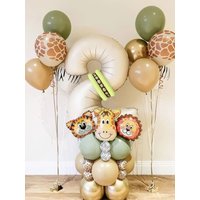 40 Pieces New Jungle Retro Animal Balloons for Kids Birthday Number 123456 Party Decoration Set with Digital Columns Tiger Lion