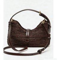 Summer Rattan Half Moon Beach Straw Shoulder Bags Women's Straw Bucket Bag Purse Woven Straw Handbags Casual Tote Crossbody Bag
