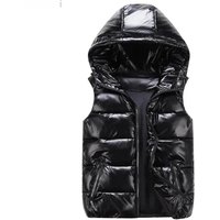Men's Down Cotton Lightweight Vest Coats Couple Casual Waterproof Waistcoat Winter Men's Hooded Glossy Sleeveless Parkas Vest