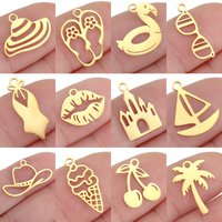 5Pcs Fashionable Hat/Swim Ring/Sexy Kiss Charms Stainless Steel Summer Waterproof Pendant DIY Necklaces Bracelets Jewelry Making