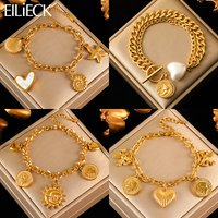 EILIECK 316L Stainless Steel Heart Sun Charm Bracelet Gold Color PVD Plated High Quality Waterproof Jewelry Hand Chain for Women