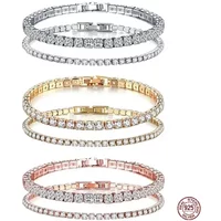 New 925 Sterling Silver Fashionable Hip Hop Style Classic Full Zircon Tennis Shining Bracelet Exquisite Bracelet DIY Couple Gift