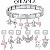 1pc Adorable Pink Long Eared Rabbit Dangle Charms For 9mm Stainless Steel Bracelet Diy Jewelry Making Best Gift