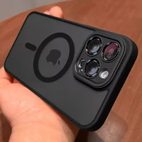 Magnetic Matte Translucent Armor Shockproof Case For iPhone 16 15 14 Plus 13 12 11 17 Pro Max For Magsafe Wireless Charge Cover