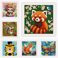 25x25cm Punch Needle Kit Cute Animal Pattern Clothes, Needle,Threader for DIY Craft Cross Stitch Kit Sewing Handcraft