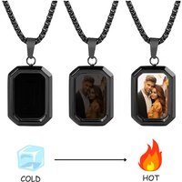 Personalized Temperature-Sensitive Photo Necklace Stainless Steel Custom Pic Engrave Text Rectangle Pendant Necklace for Couple