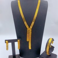 Dubai Jewelry Sets for Women Long Chain Necklaces Earrings Three Pieces Set 24K Gold Color Eritrean Wedding Party Gifts