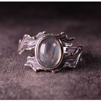 Hip Hop style 925 silver inlaid blue moonlight stone rings for women exquisite and fashion crystal ring wedding jewelry