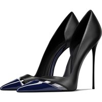 New navy blue pointed splicing side empty slim heel high heels for women with a niche temperament and high-end feel
