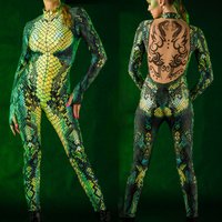 Green Snake Jumpsuit Women Sexy Zentai Suit Gothic Morphsuit Animal Bodysuits Women Rave Costume Halloween Festival Party Outfit