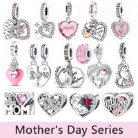 New 925 Silver Pink Series Heart Mother's Day Charms Beads Fit Original Bracelets DIY Jewelry Gift for Mom Jewelry Making