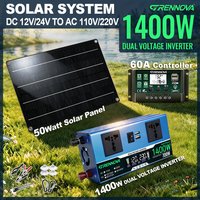 Balcony Solar Set 1400W | 50W Solar Panel + 700W Rated Dual Voltage Inverter 12V To 110V 220V Ready for Home & Outdoor Equipment