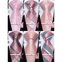 Pink Striped Floral Solid Paisley 8cm Silk Men's Tie Set Handkerchief Cufflinks Wedding Business Prom Accessories Tie Cravat
