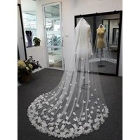 White Ivory Bridal Veil Long Cathedral Wedding VeilS 3D Flowers Floral Lace Petals Veil Bride velos de novia Wedding Accessories