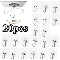 10/20/40/60pcs Adhesive Hooks For Hanging On Wall Or Ceiling Heavy Duty Clear Damage Free Stick On Hangers For Kitchen Bathroom