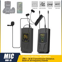 UHF wireless lavalier microphone with 30 built-in channels, suitable for interviews, meetings, and recording.