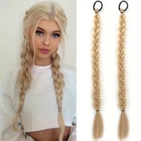 Blonde Braided Ponytail Extension Synthetic Long Plait Hairpiece with Rubber Band Bubble Braids for Women Cosplay Daily Use