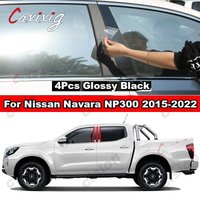 For Nissan Navara NP300 2015-2022 4x Side Car Door Window Pillar Posts Cover Trim Mirror Effect Glossy Black PC Material Sticker