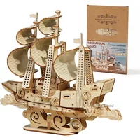 URY DIY 3D Wooden Puzzle Retro Style Sailboat Shipping Model Kits Toys Handmade Set Home Desktop Decoration Christmas Gifts